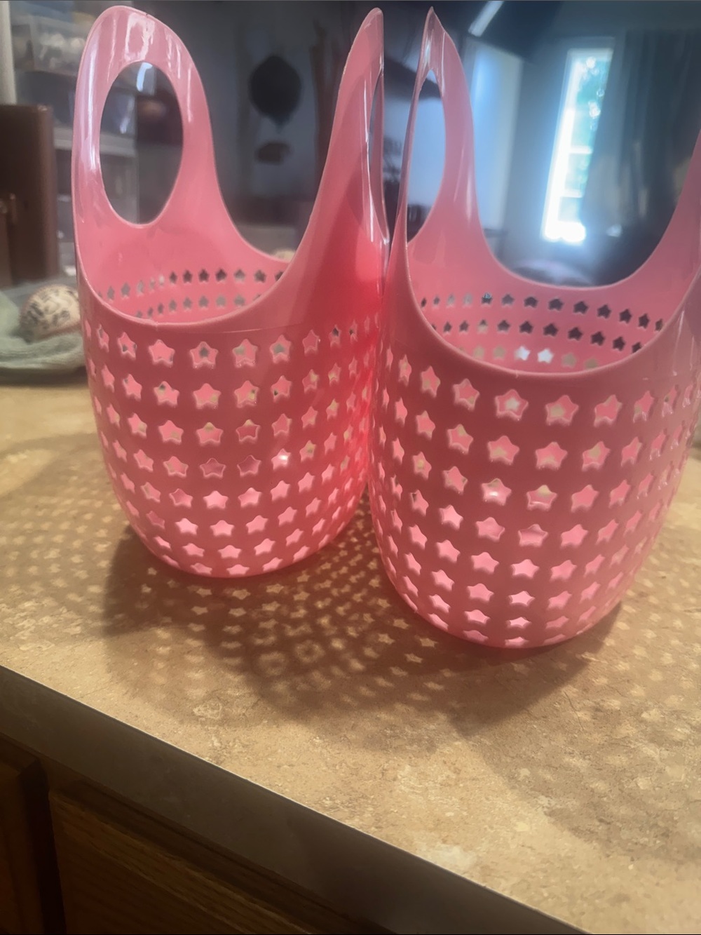 2 Pink Star-Cut Plastic Totes